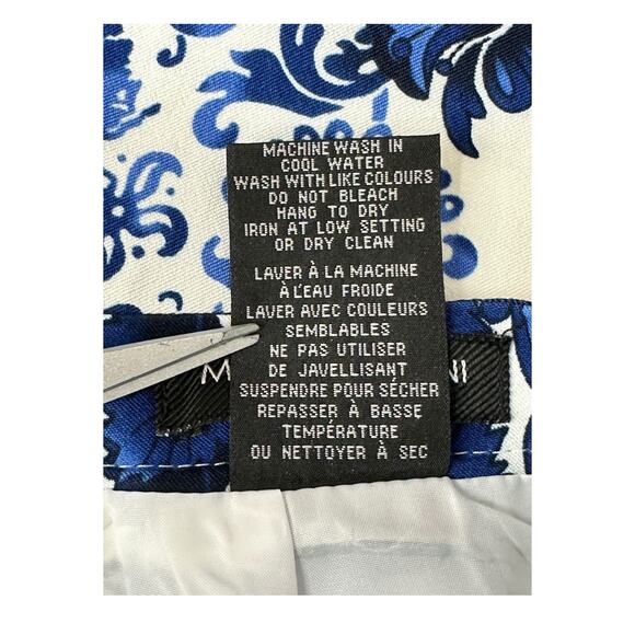 Mario Serrani Skirt Womens 4 A Line Blue White Geo Pockets Stretch Office Work - Picture 4 of 5